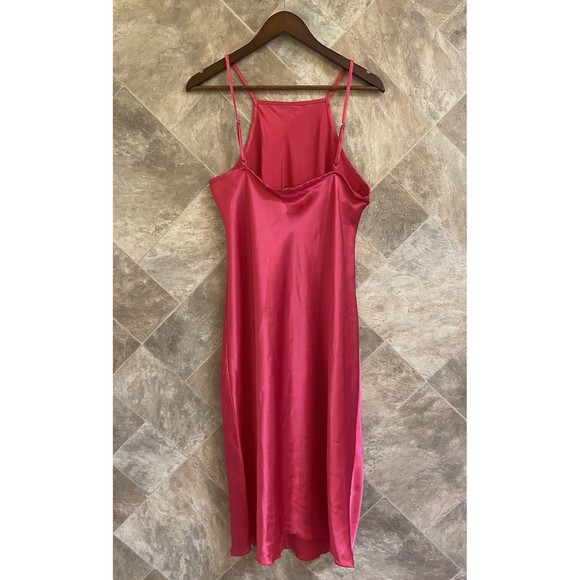 Bebe Satin Midi Slip Dress Women's Sz L Fuschia Cowl Neck Adjustable Straps - Picture 4 of 8